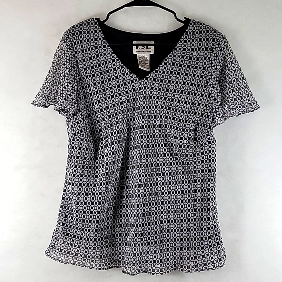 KSL Chiffon Skirt & Blouse 2PC Geometric Black & White Size 14WP - Picture 3 of 10